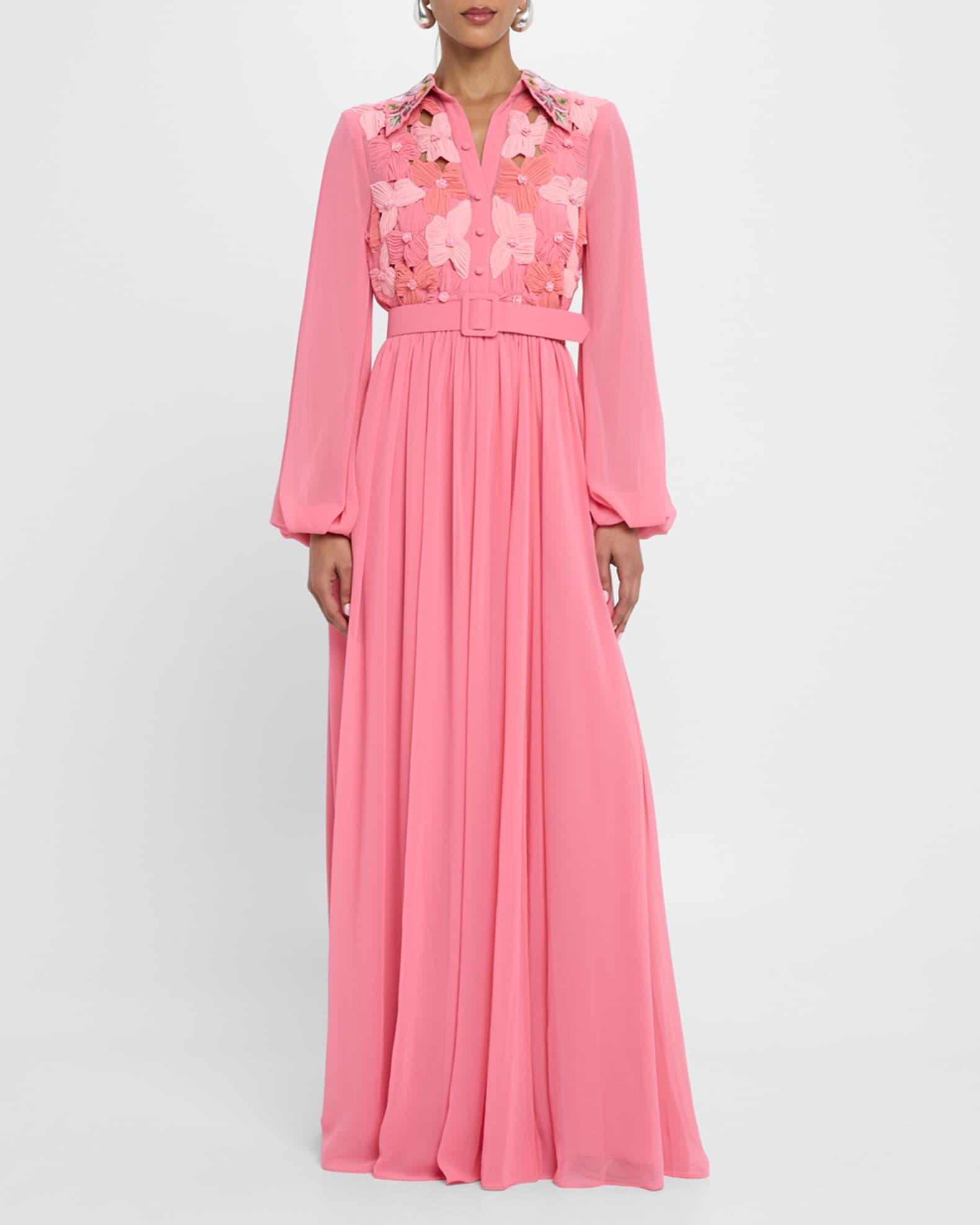 Belted Floral-Embroidered Shirt Gown Product Image