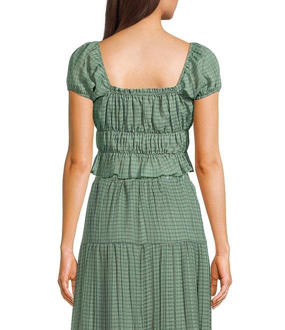 Evolutionary Textured Plaid Short Puff Sleeve Coordinating Top Product Image