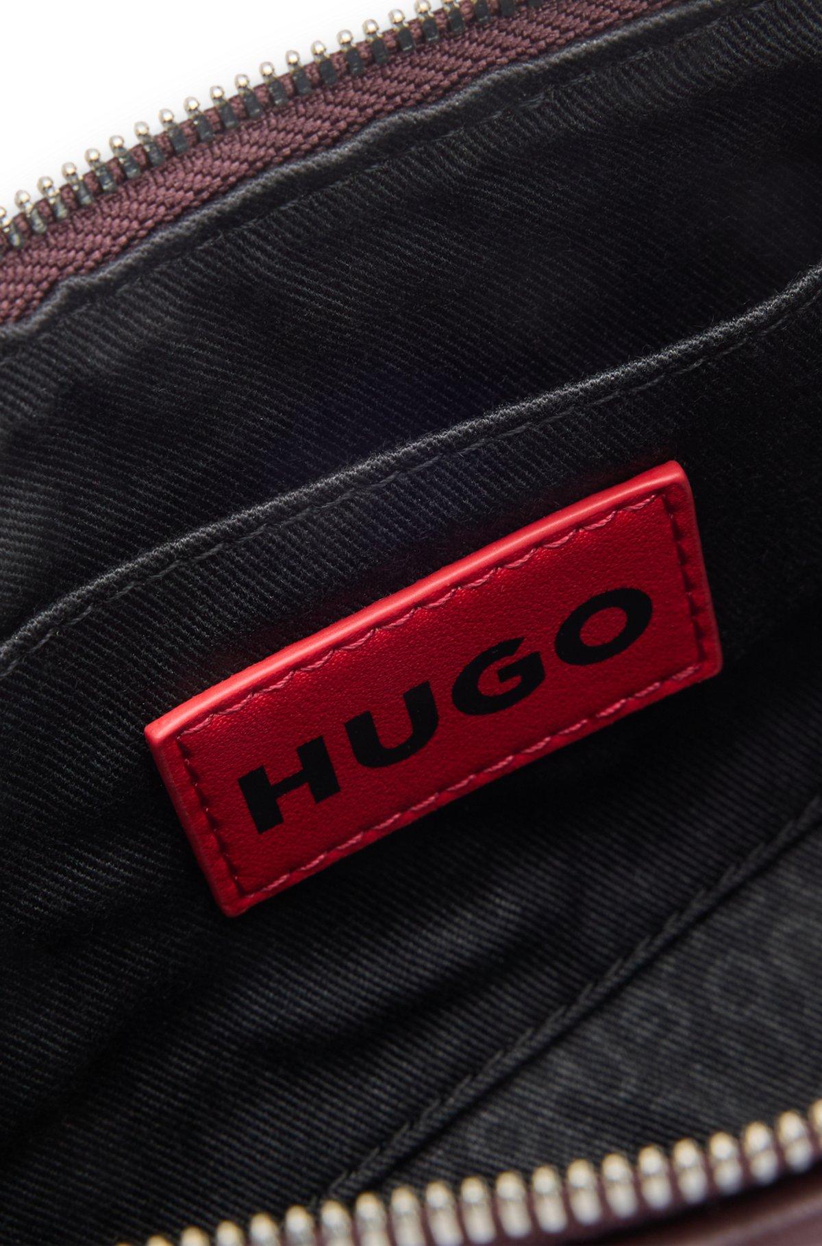 HUGO - Textured hobo bag with stacked-logo trim - Dark Brown Product Image
