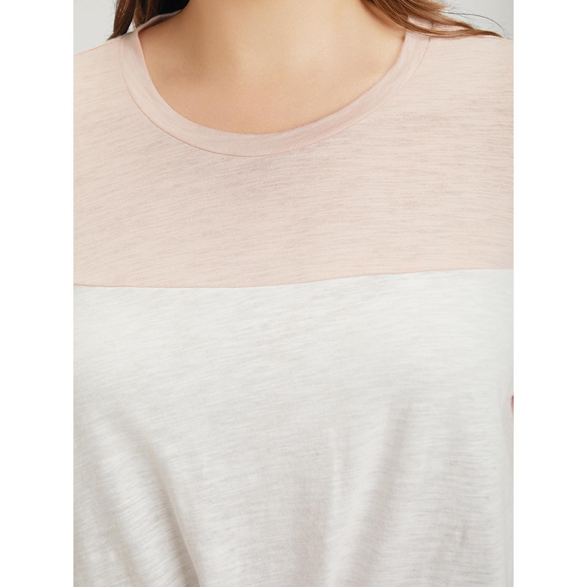 Plus Size Colorblock Contrast Heather Twist Hem T-shirt Multicolor Women Casual Heather Colorblock Round Neck Dailywear T-shirts BloomChic 12/L Product Image