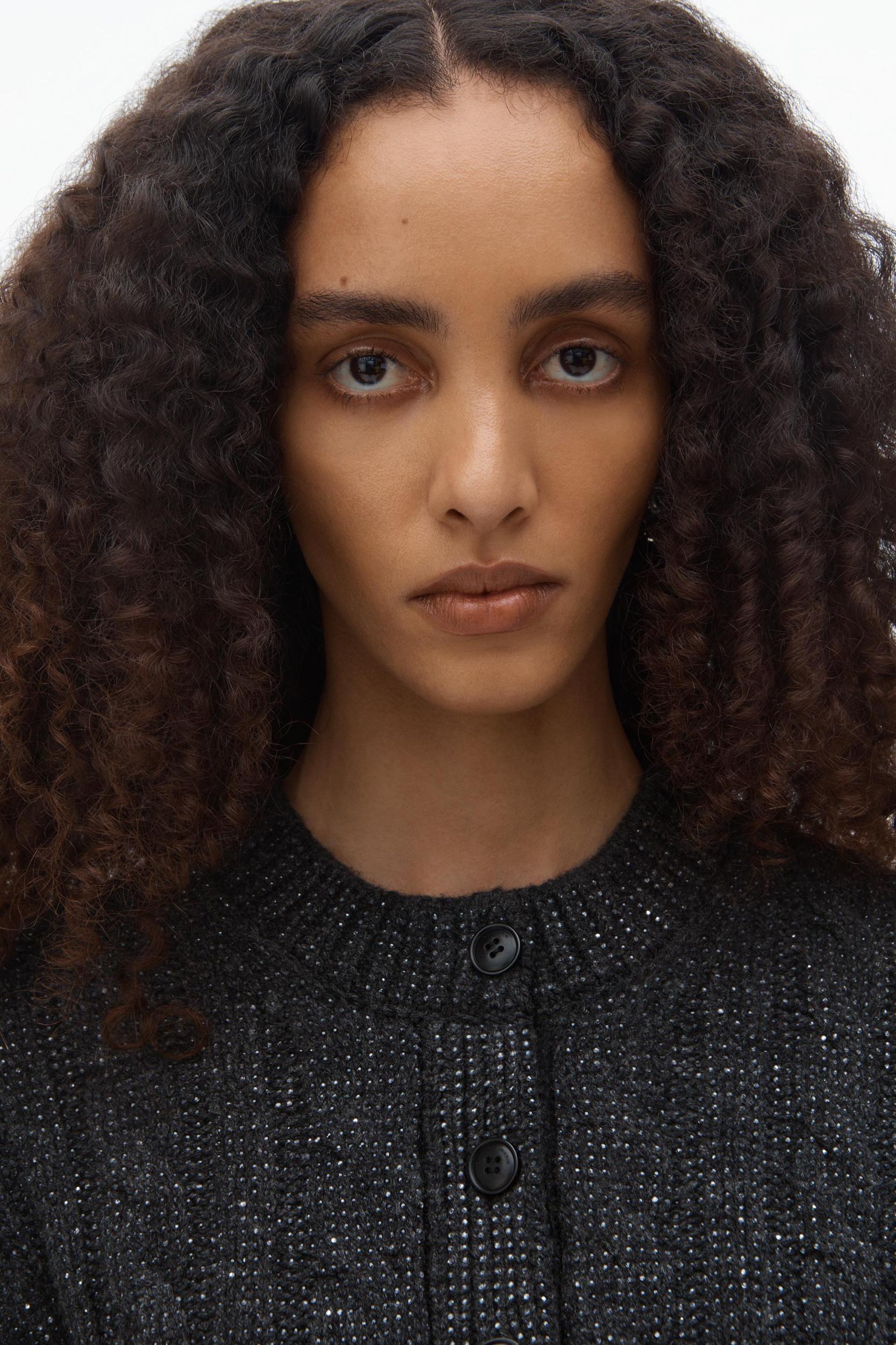 Clear Bead Hotfix Cable-knit Cardigan In Boiled Wool Product Image