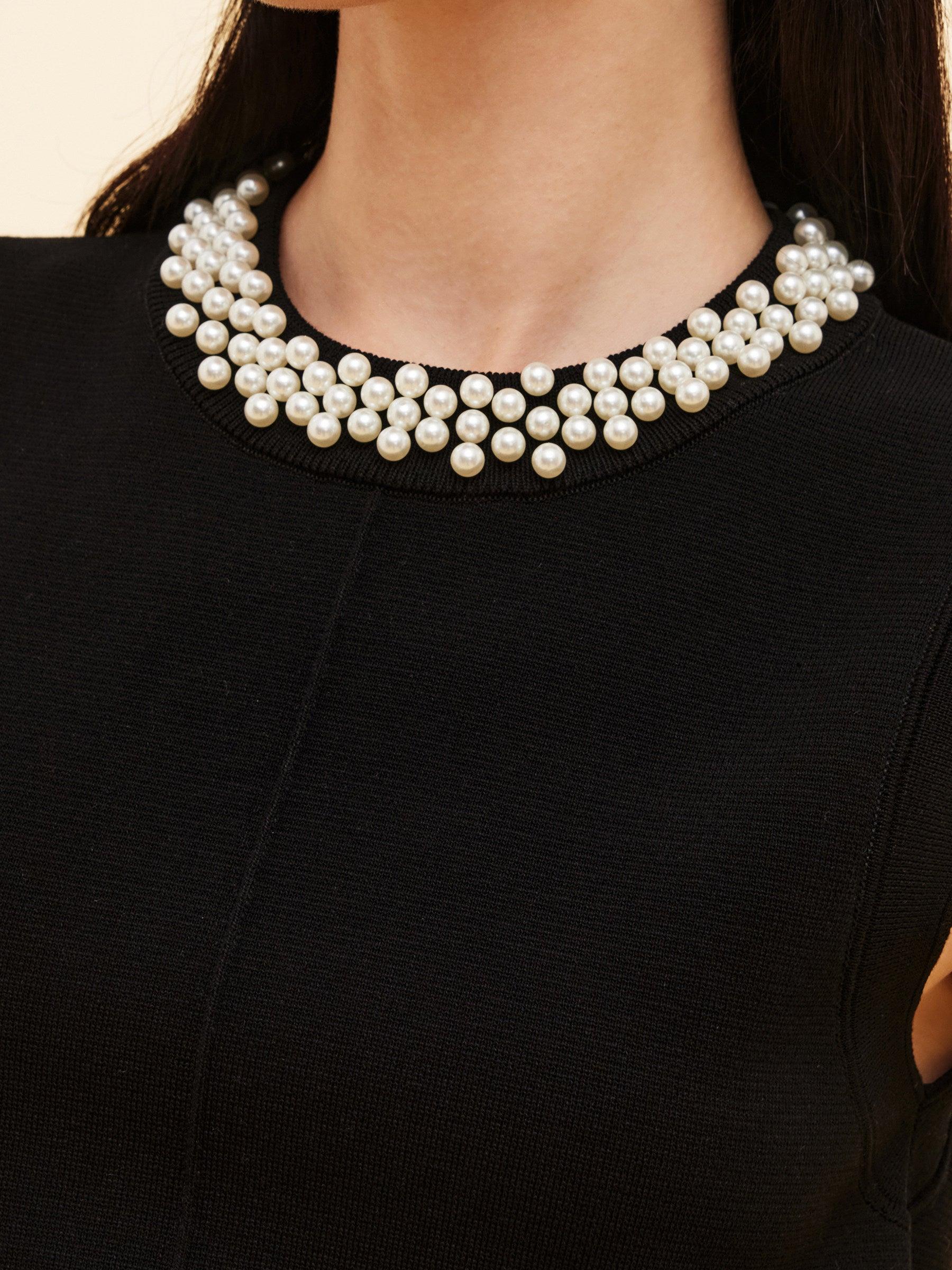 Tencel Blend Beaded Neck Women Sleeveless Knit Mini Dress Product Image