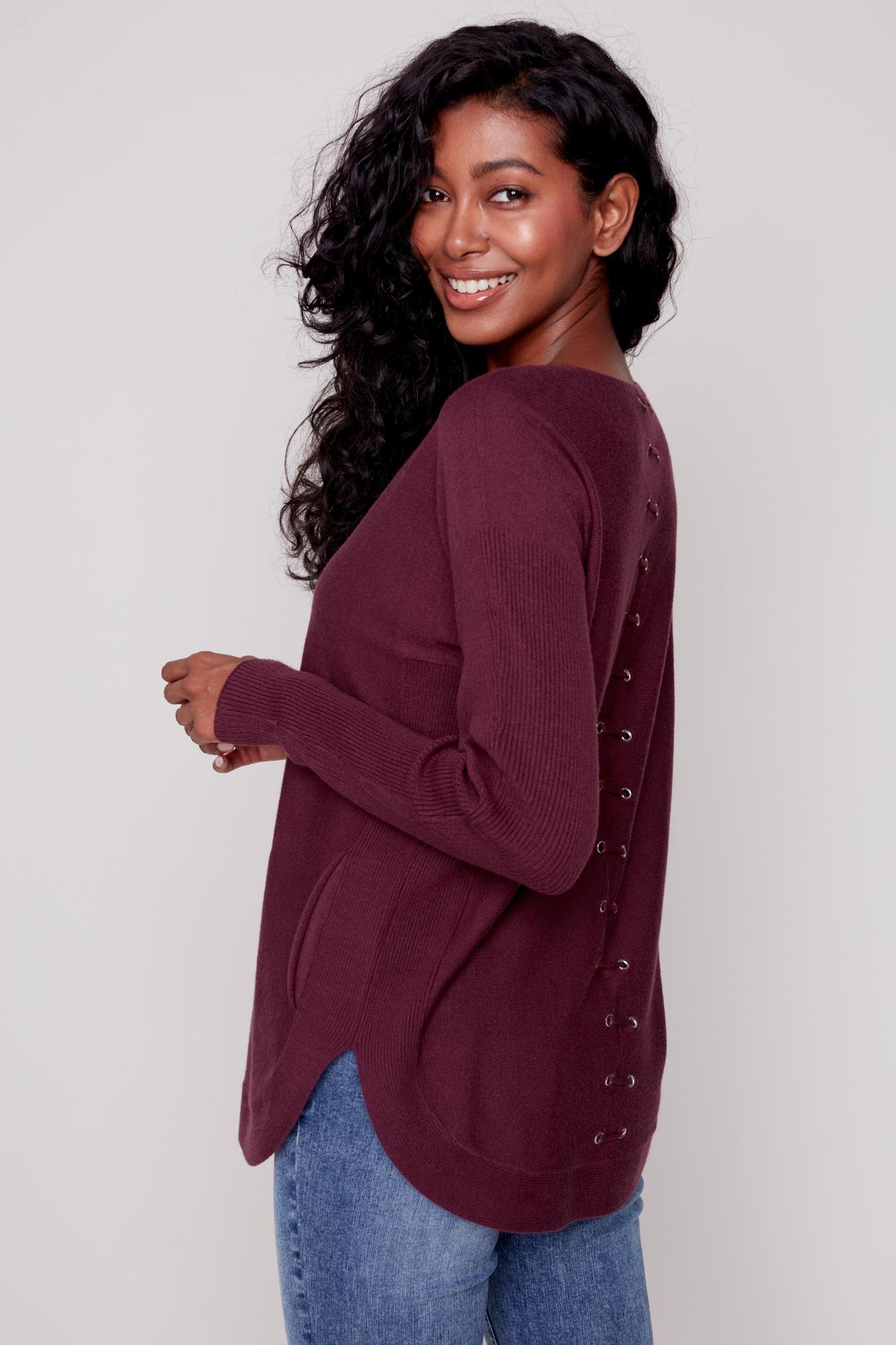 Long Sleeve Sweater with Back Eyelet Detail Product Image