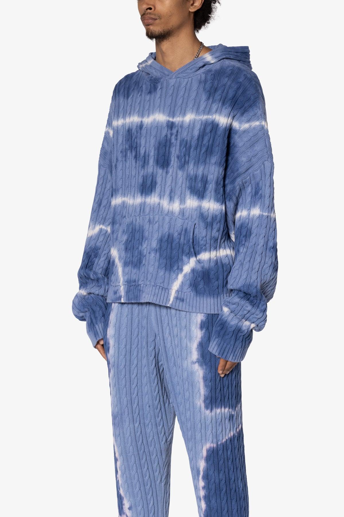Tie Dye Cable Knit Hoodie - Blue Product Image