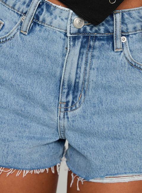 Top Tier Mid Rise Denim Shorts Light Wash Product Image