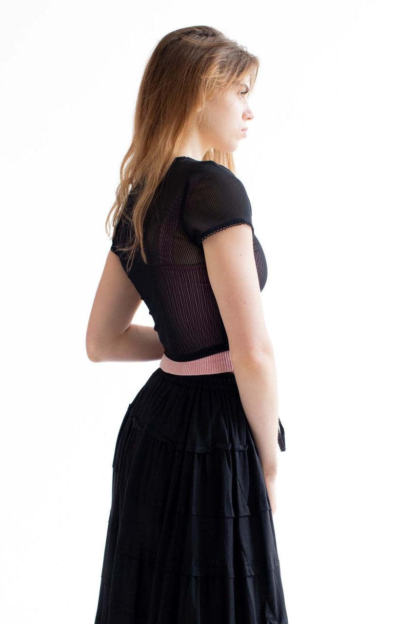 Black Ribbed Mesh Tee Product Image