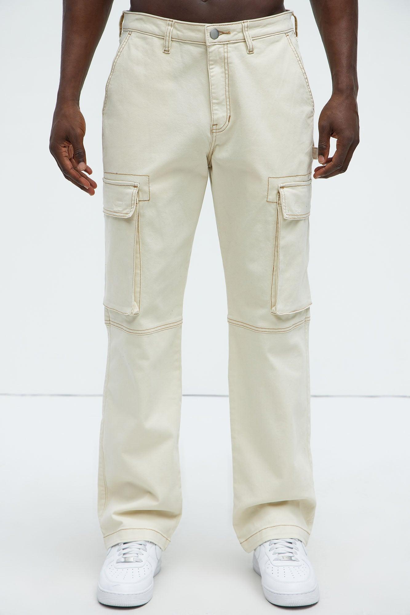 Stay In Lane Contrast Stitch Cargo Pants - Ivory Product Image