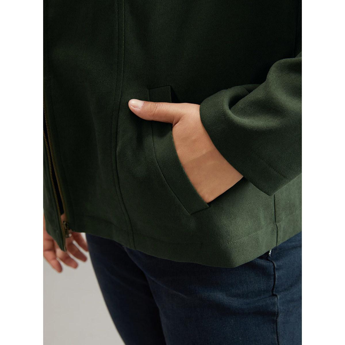 Plus Size Solid Metal Detail Hooded Zipper Jacket Women ArmyGreen Casual Plain Ladies Everyday Winter Coats BloomChic 26/4X Product Image