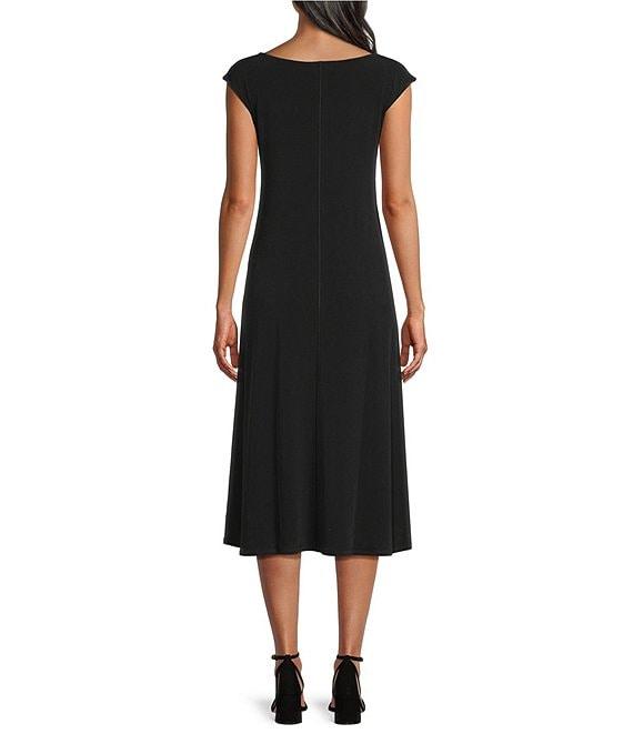 Eva Varro Double Layer Floral Motif Boat Neck Cap Sleeve Grommet A-Line Midi Dress Product Image