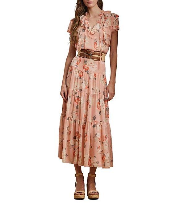 Lauren Ralph Lauren Floral Crinkle Georgette V-Neck Flutter Short Sleeve Blouse Product Image