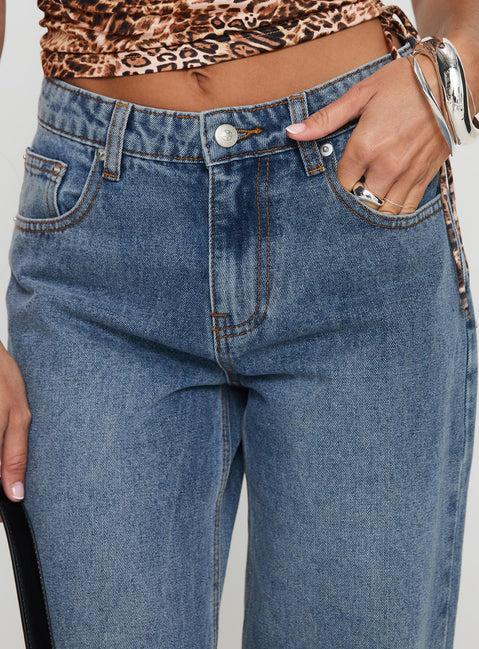 Everlong Mid Rise Straight Leg Jeans Mid Blue Wash Product Image