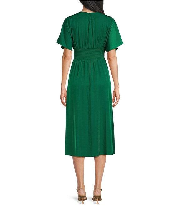 Kensie Short Sleeve Smocked Waist A-Line Midi Dress Product Image