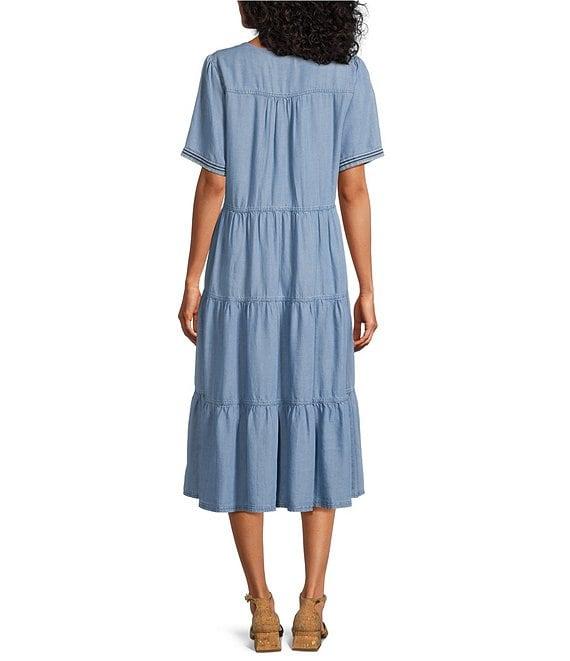 Nurture Elbow Sleeves Yoke V-Neck Midi Dress Product Image