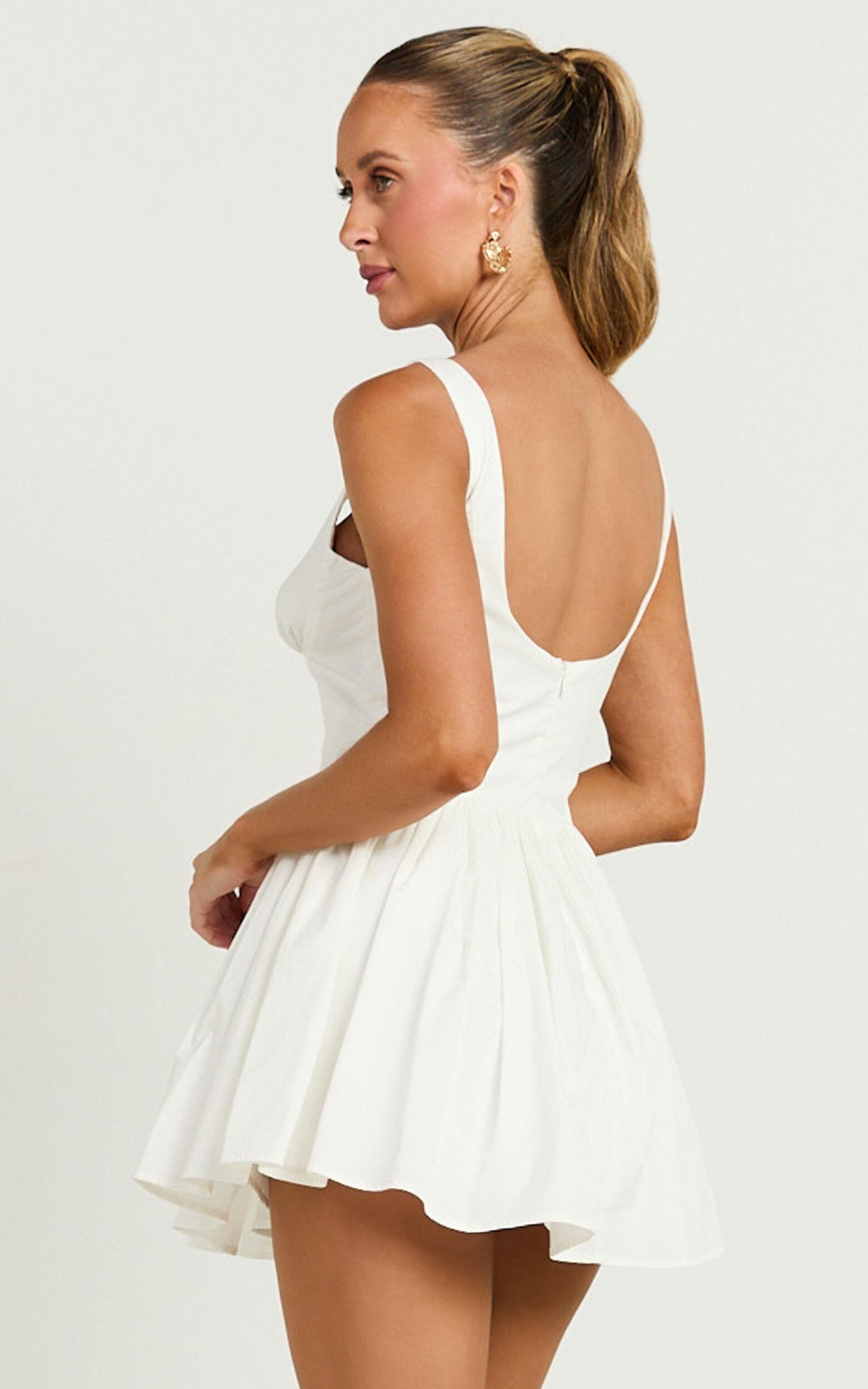 Helga Mini Dress - Low Scoop Neck Fit and Flare Dress in Ivory Product Image