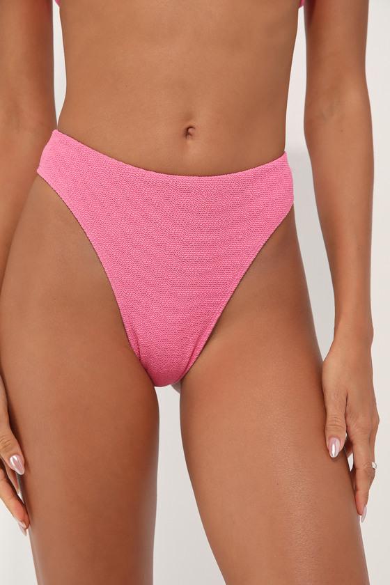 Coastal Cutie Pink Textured Mid-Rise Cheeky Bikini Bottoms Product Image