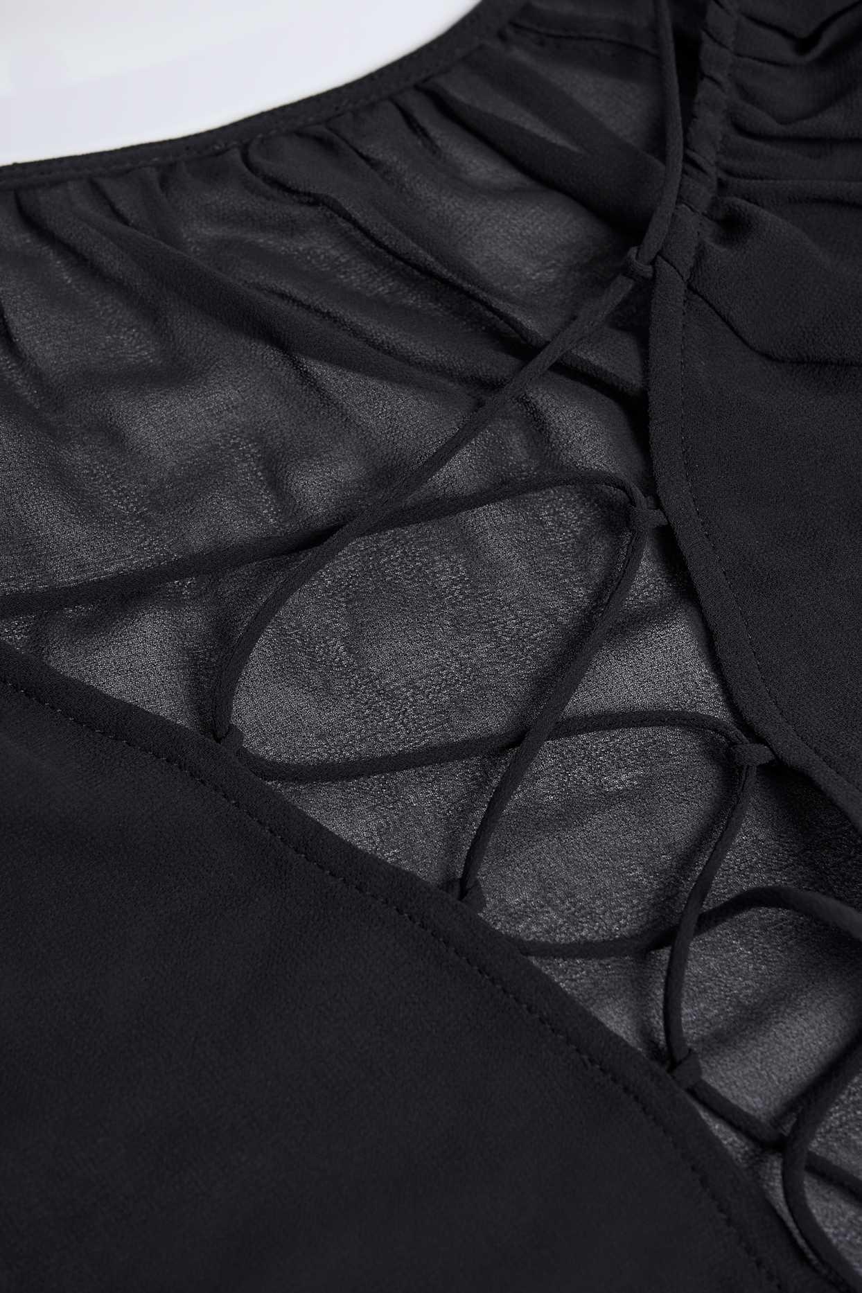 Lace-Up Balloon-Sleeve Mini Dress in Black Product Image