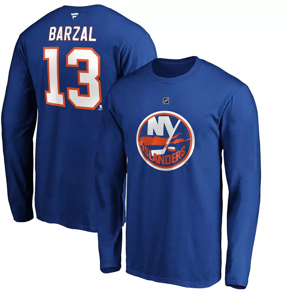 Men's Fanatics Branded Mathew Barzal Royal New York Islanders Authentic Stack Name & Number Long Sleeve T-Shirt,  Product Image