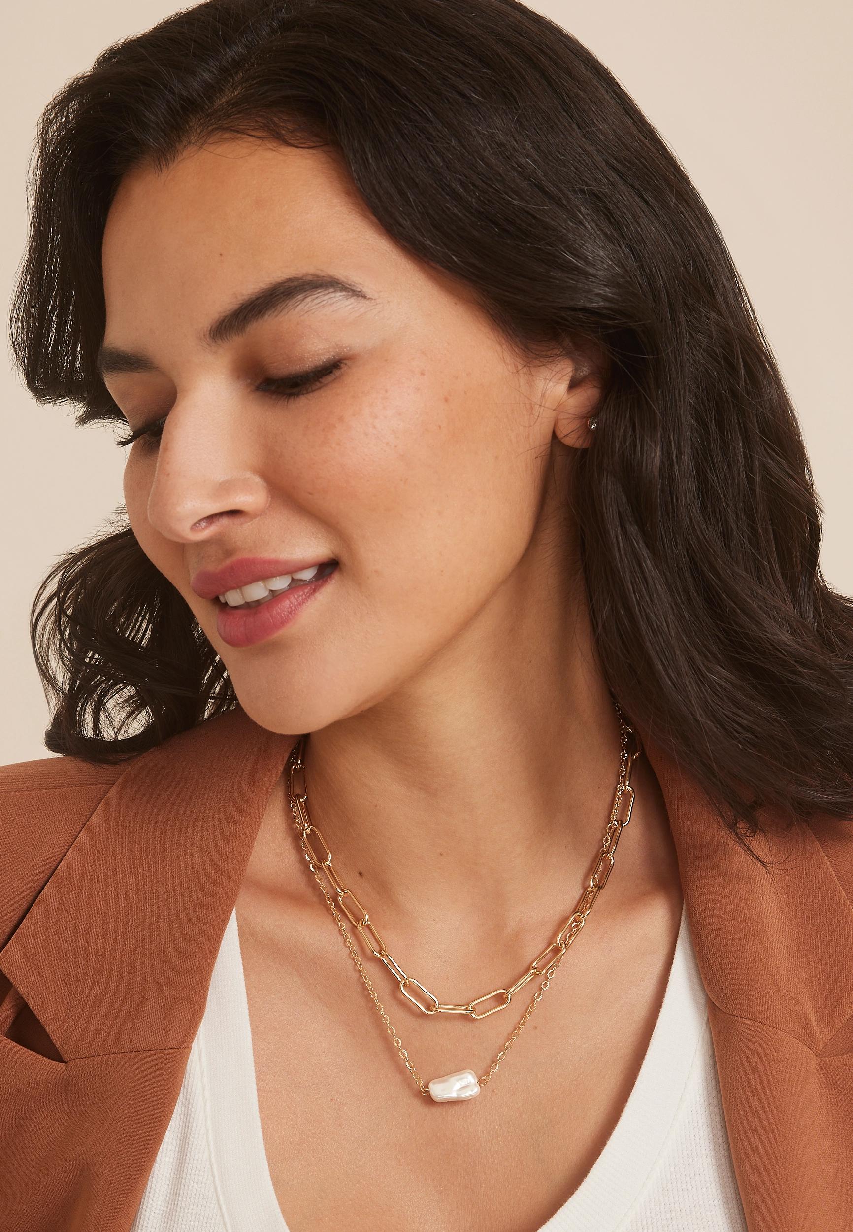 Hammered Pearl Double Layered Necklace Product Image