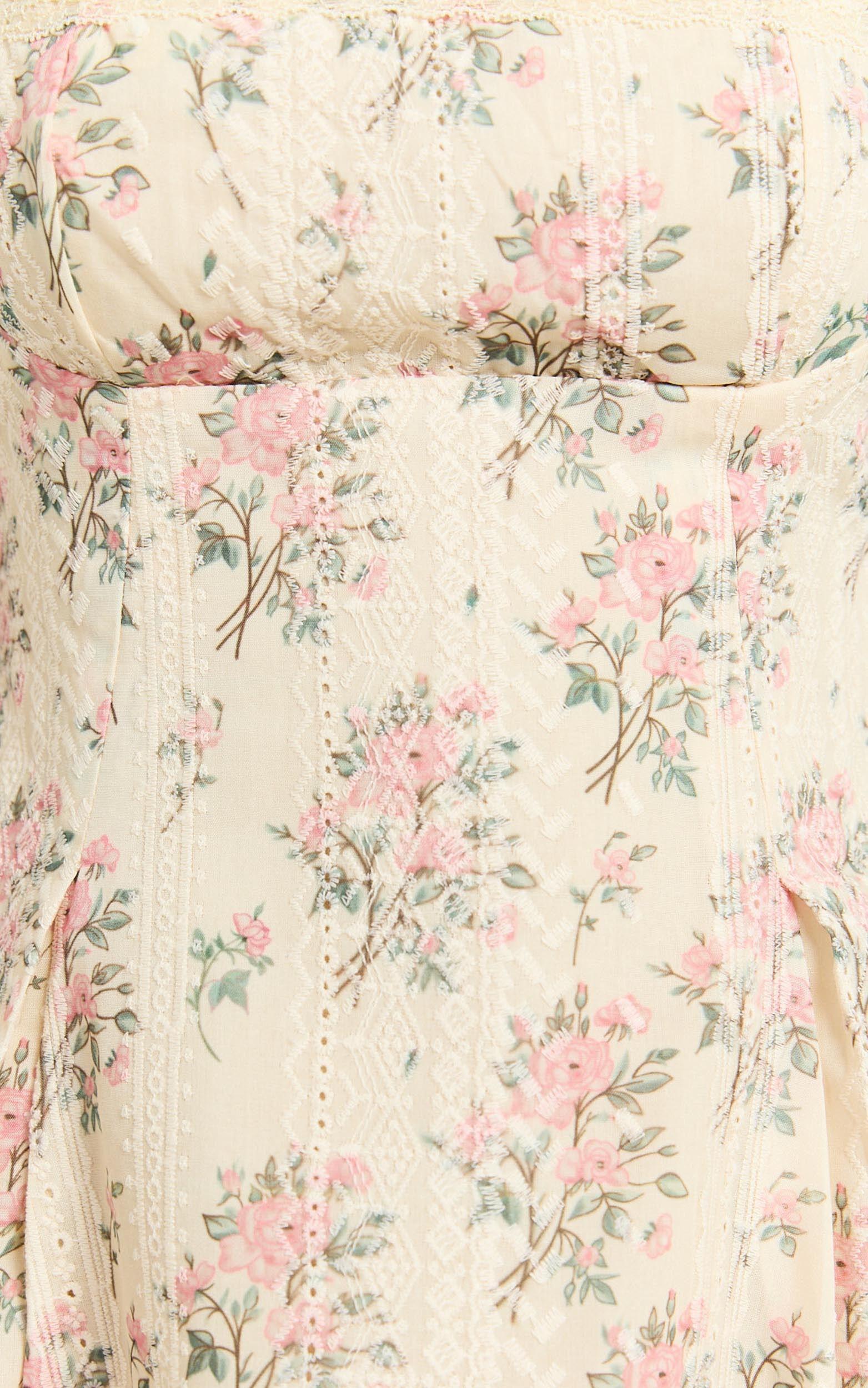 Griza Mini Dress - Square Neck Lace Trim Dress in Ditsy Floral Product Image