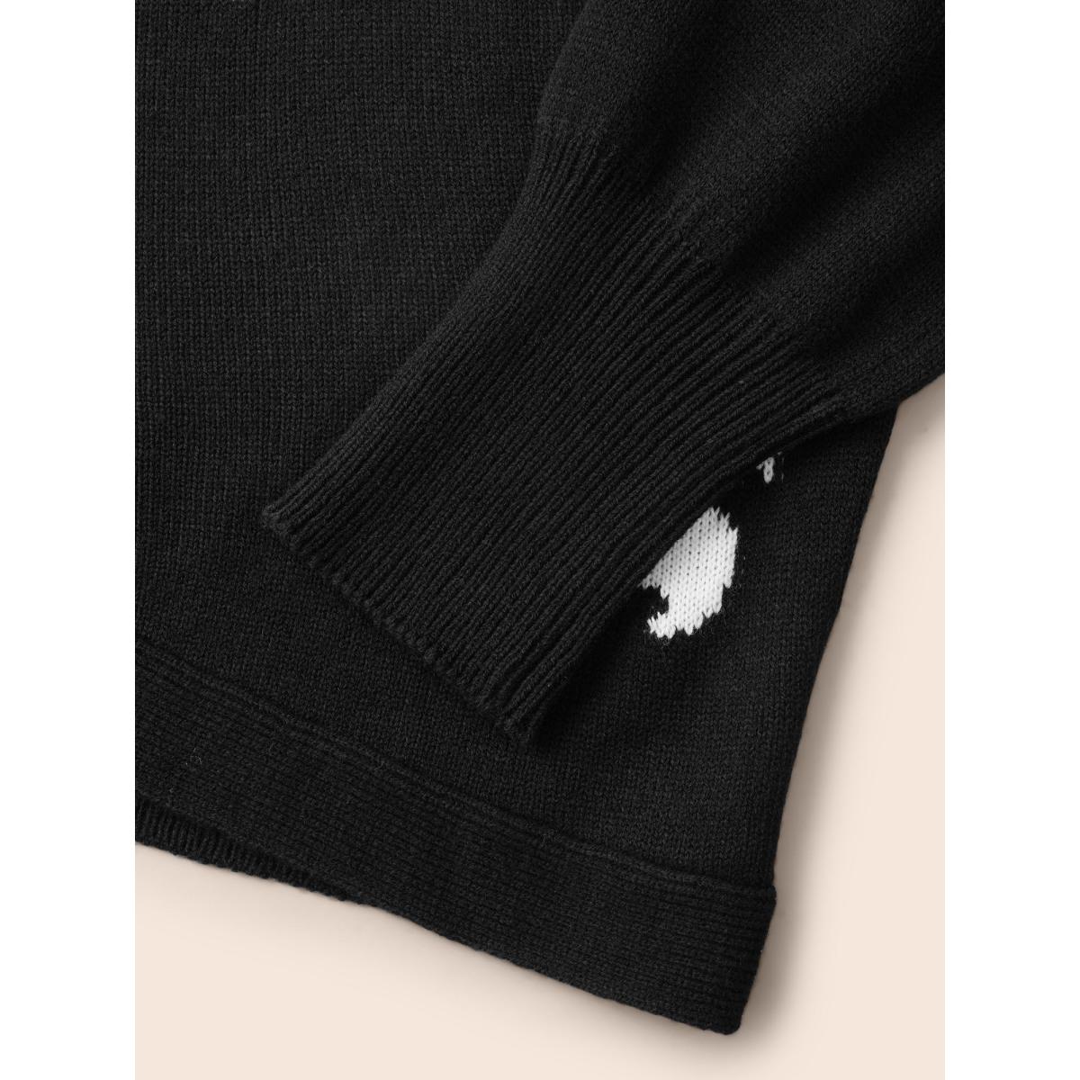 Plus Size Happy Ghost Jacquard Arc Cardigan Black Women Playful Loose Long Sleeve Casual Cardigans BloomChic 22-24/3X Product Image