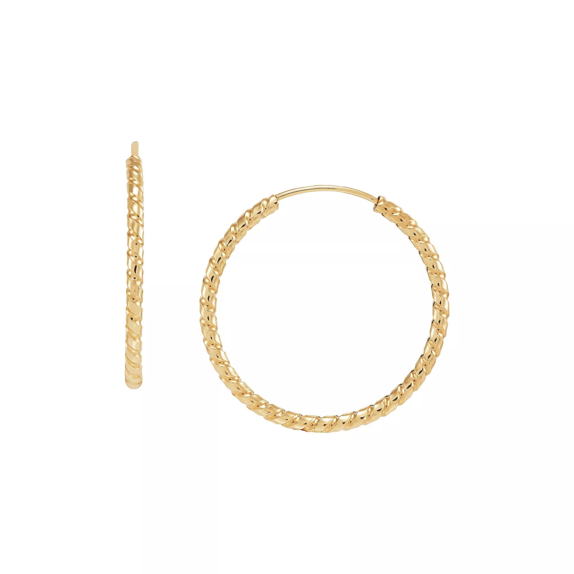 Everlasting Gold 10k Gold Texture Endless Hoop Earrings, Women's Product Image