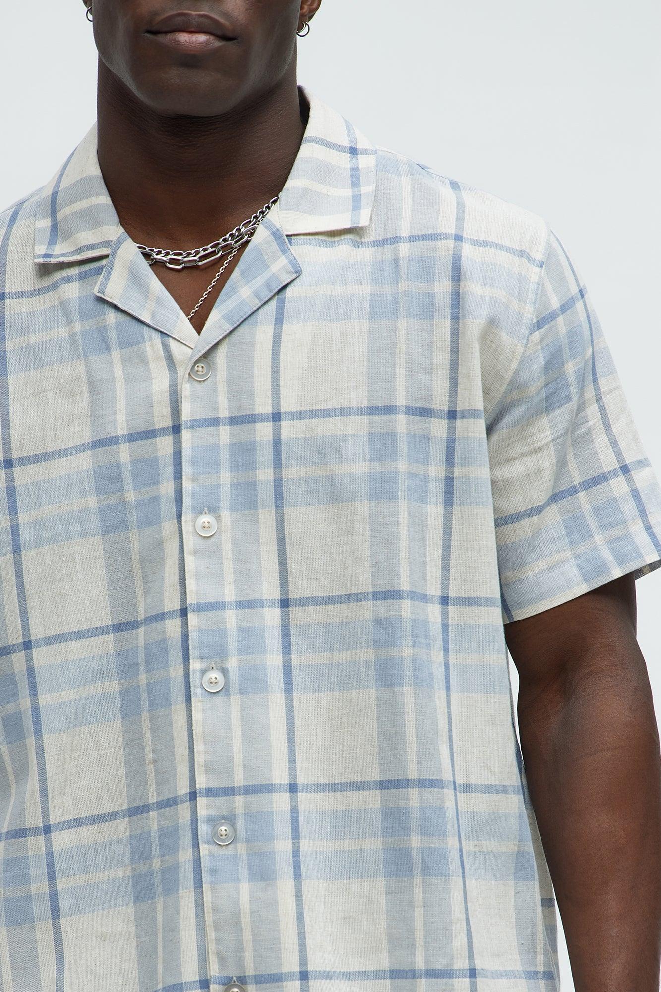 Breezy Cotton Plaid Short Sleeve Button Up - Blue/combo Product Image