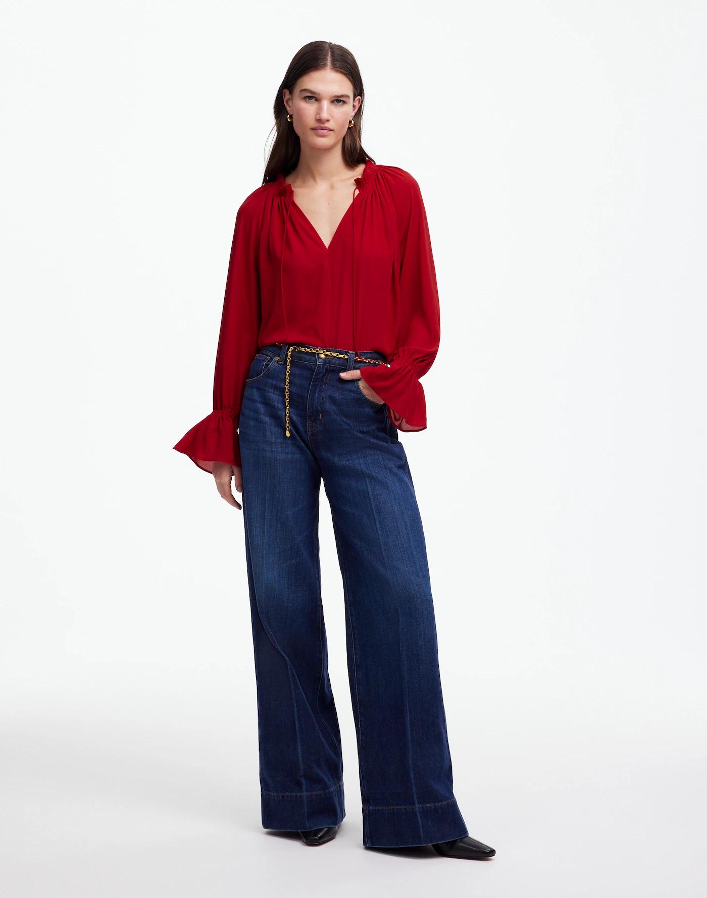 Long-Sleeve Tie-Neck Top Product Image