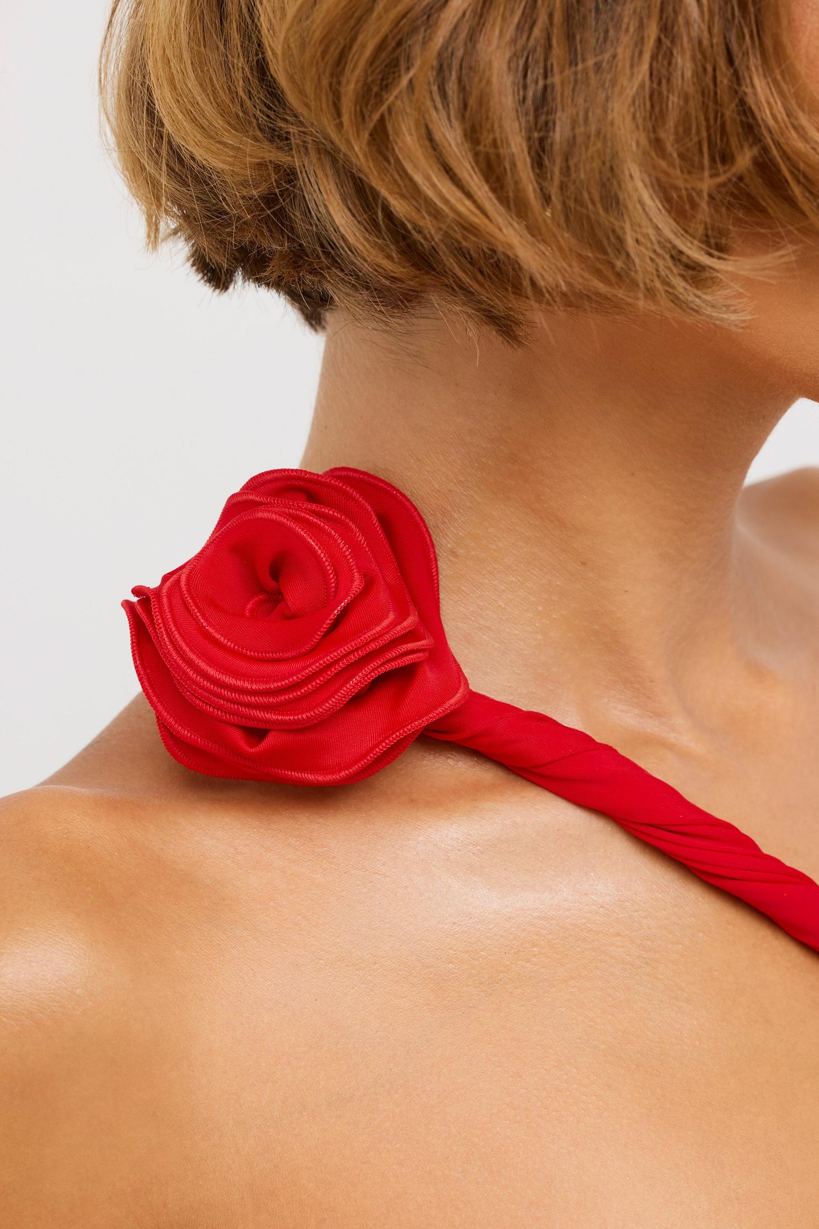 Premium Jersey Asymmetric Cut Out Maxi Dress  in Scarlet Red Product Image