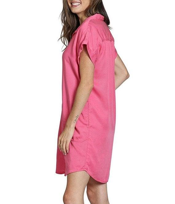 APNY Woven V-Neck Short Sleeve Button Front Shirt Dress Product Image