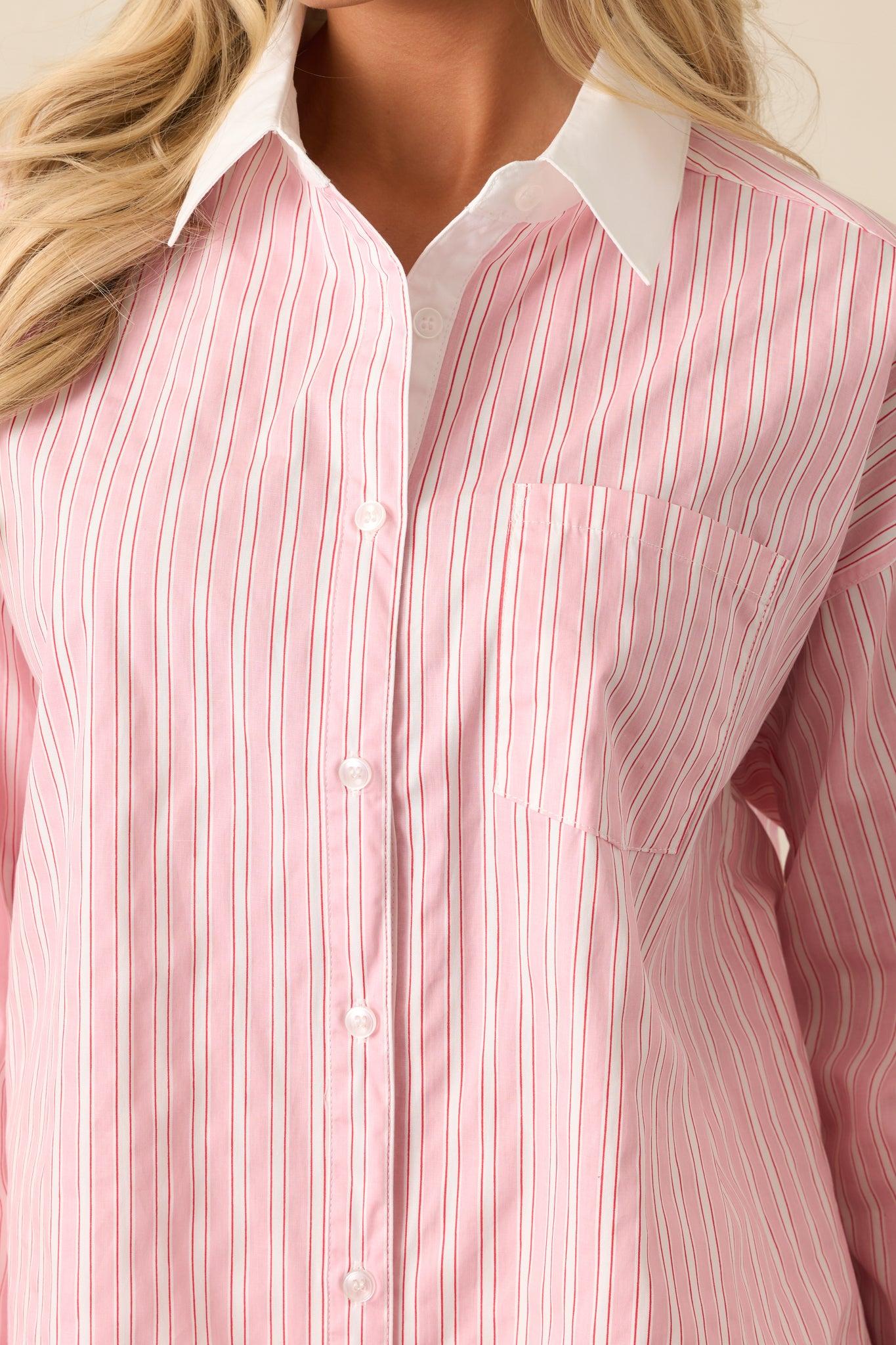 A Natural Leader Pink Stripe Cotton Oxford Button Up Top Product Image