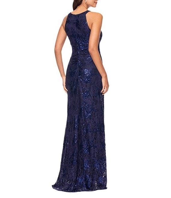 Betsy & Adam Keyhole Neck Sequin Lace Aline Gown Product Image