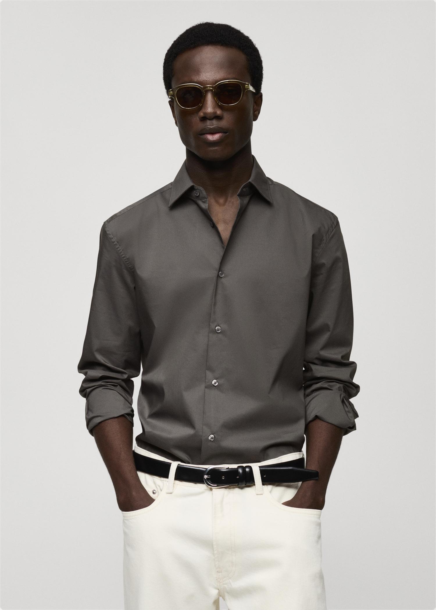 Regular-fit stretch cotton shirt - Men | MANGO USA Product Image