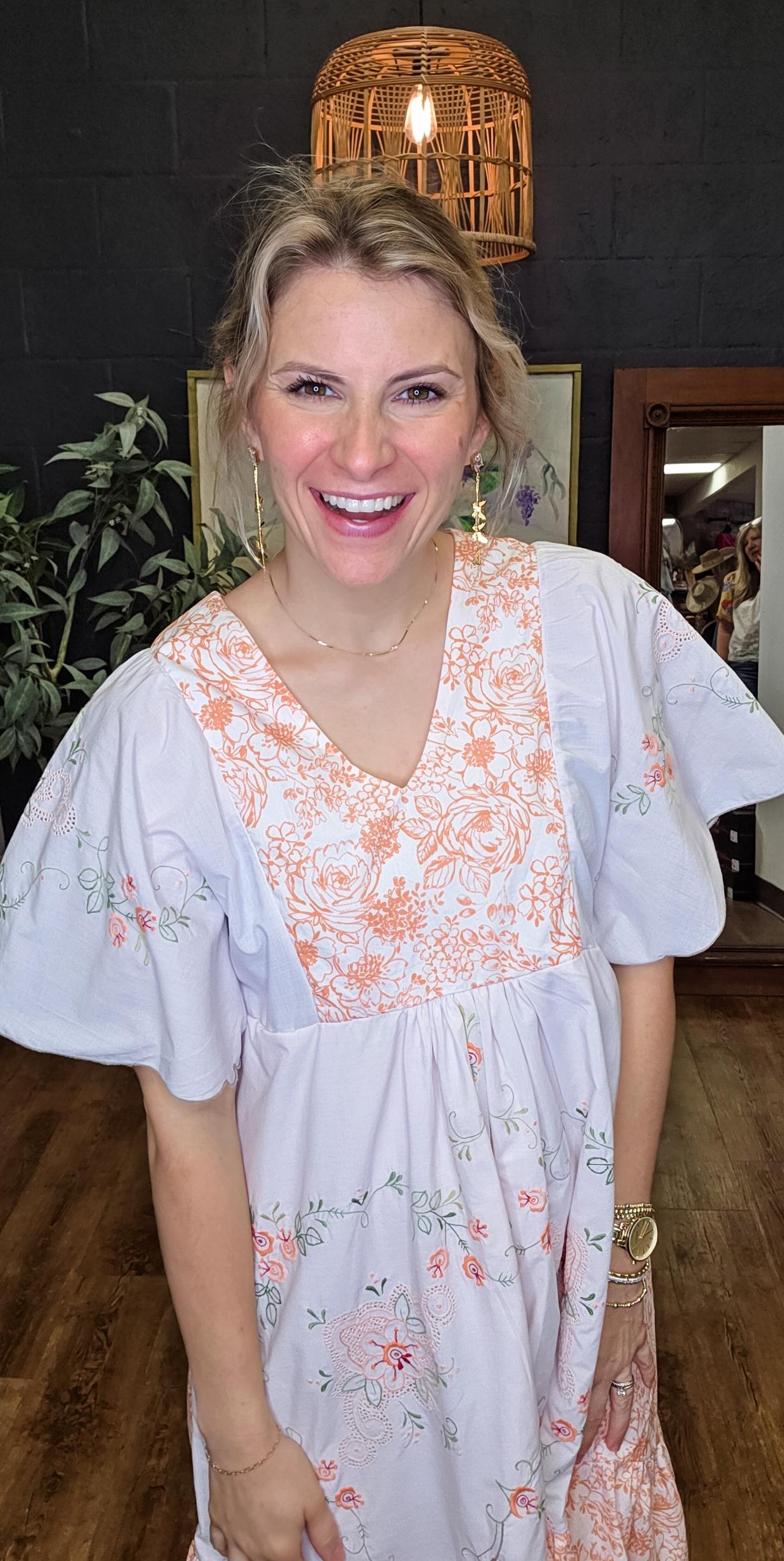 The Southern Belle Dress In Peach Floral Print Product Image