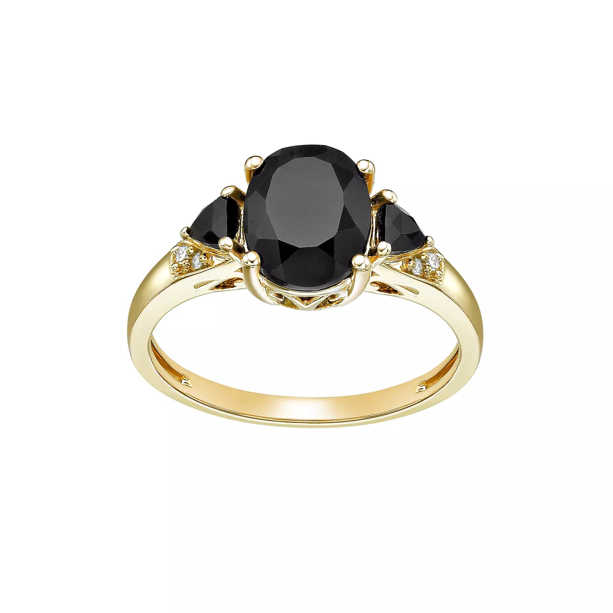 Gemminded 10k Gold Onyx & Diamond Accent Oval Stone Ring, Women's, Size: 5 Product Image