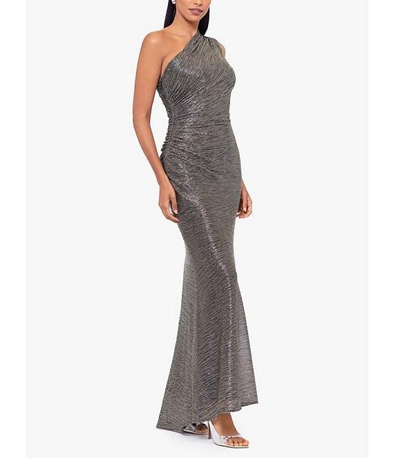 Betsy & Adam Galaxy Pleated One Shoulder Gown Product Image