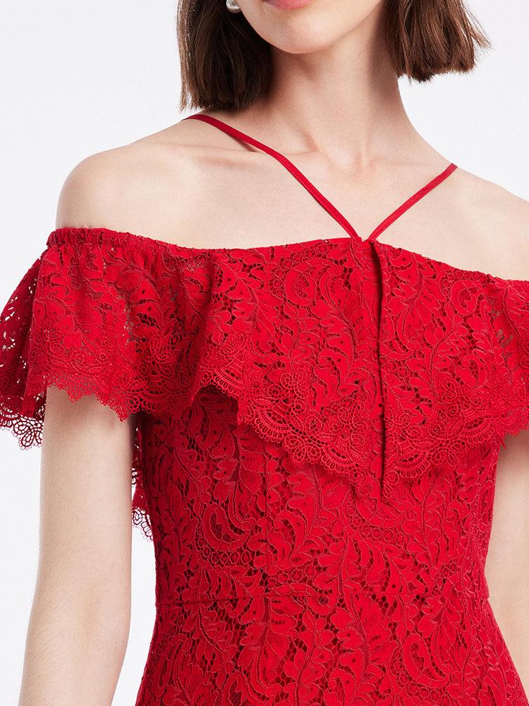 Hollow Lace Midi Dress Product Image