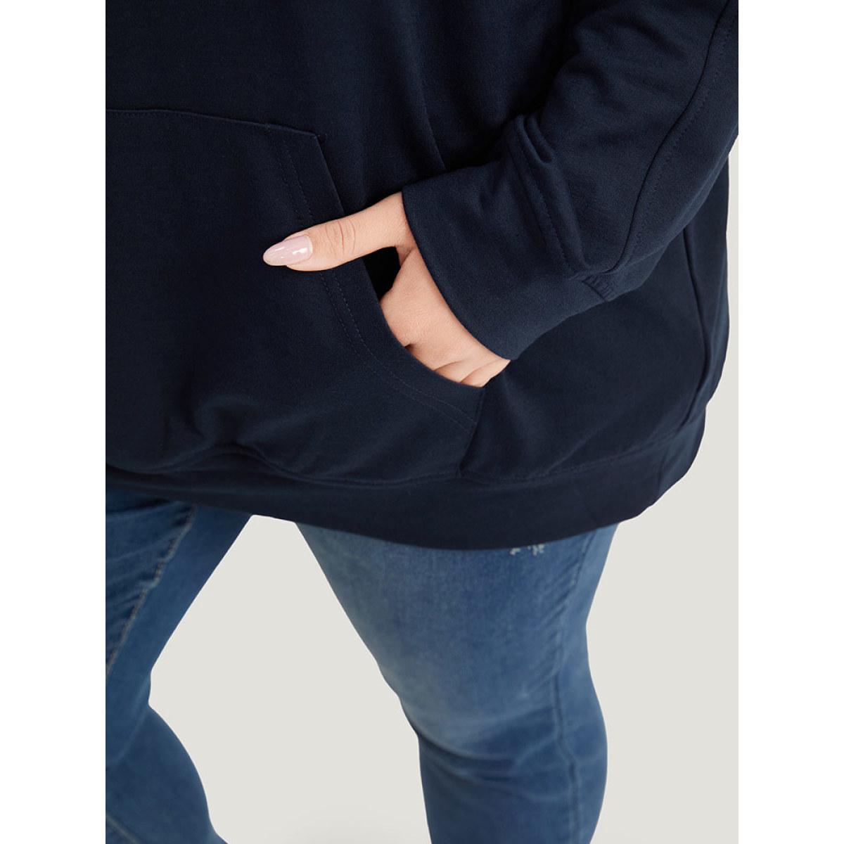 Plus Size Solid Half Zip Hooded Pocket Raglan Sleeve Sweatshirt Women Indigo Casual Elastic cuffs Hooded Dailywear Sweatshirts BloomChic 30/6X Product Image