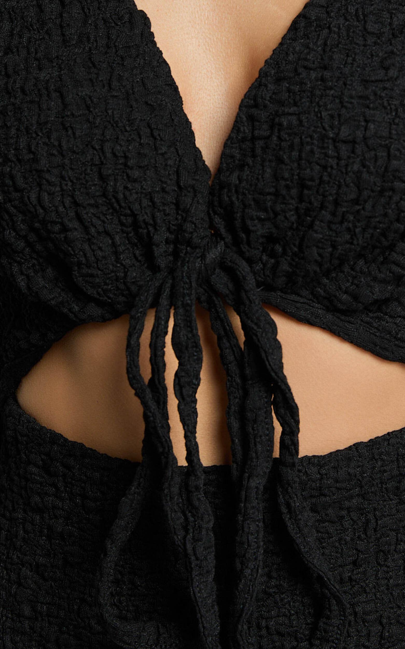 Nicky Mini Dress - Textured Plunge Cut Out Dress in Black Product Image