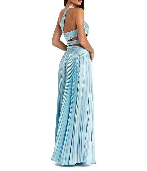 Mac Duggal Pleated Charmeuse One Shoulder Sleeveless Side Cut-Out Front Slit Gown Product Image