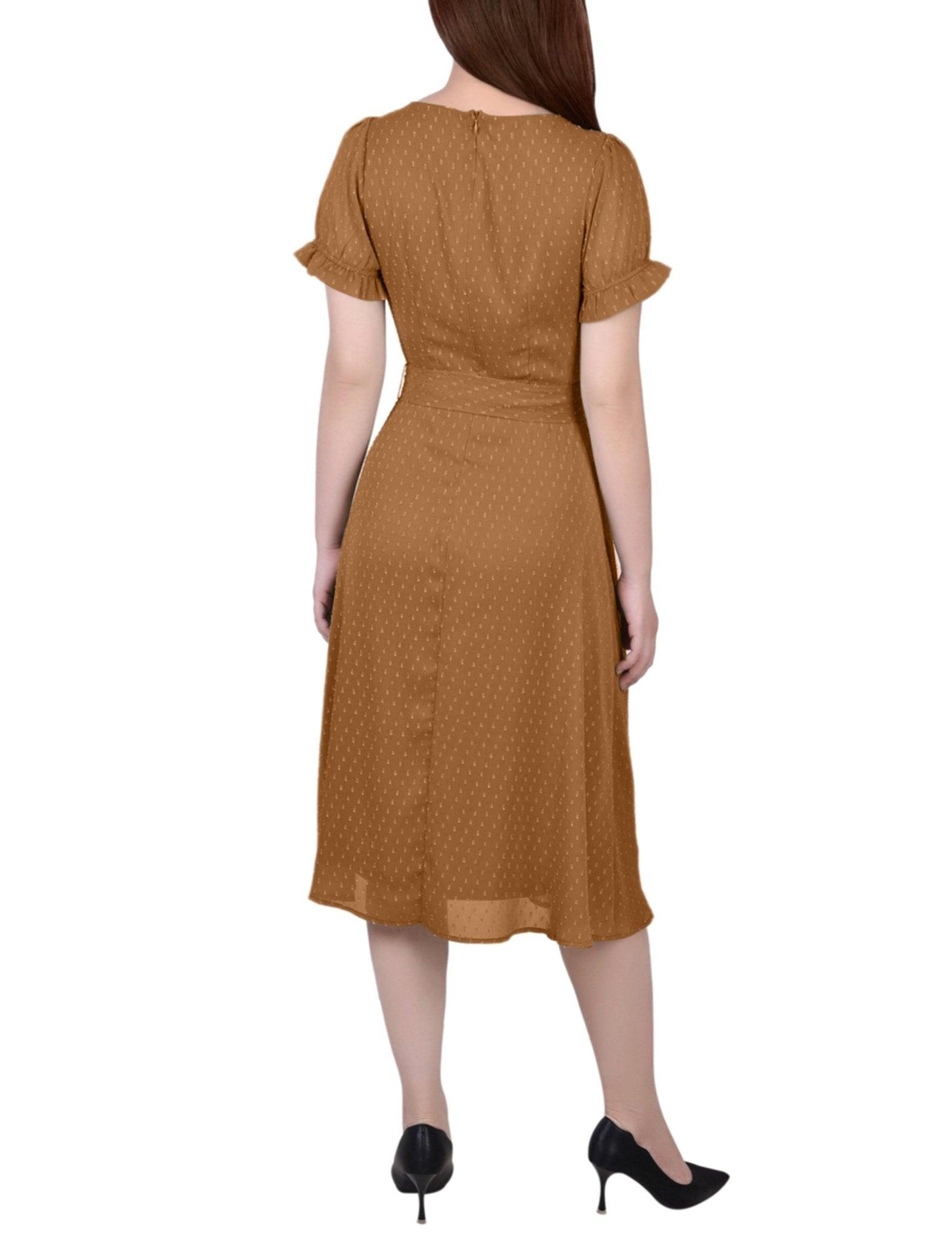 Meerkat Rectangle Short Sleeve Belted Swiss Dot Dress - Petite Product Image