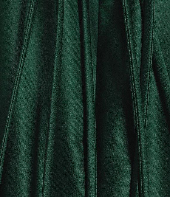 Blondie Nites Satin V-Notch Front Spaghetti Strap Tie Back Gown Product Image