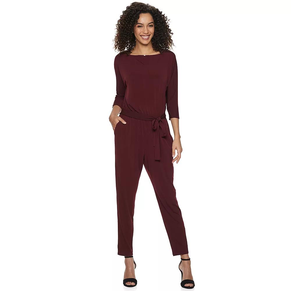 Women's Nina Leonard Solid Ankle Jumpsuit, Size: Small, Red Product Image