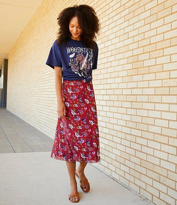 C&V Chelsea & Violet Floral Printed Mesh Midi Skirt Product Image
