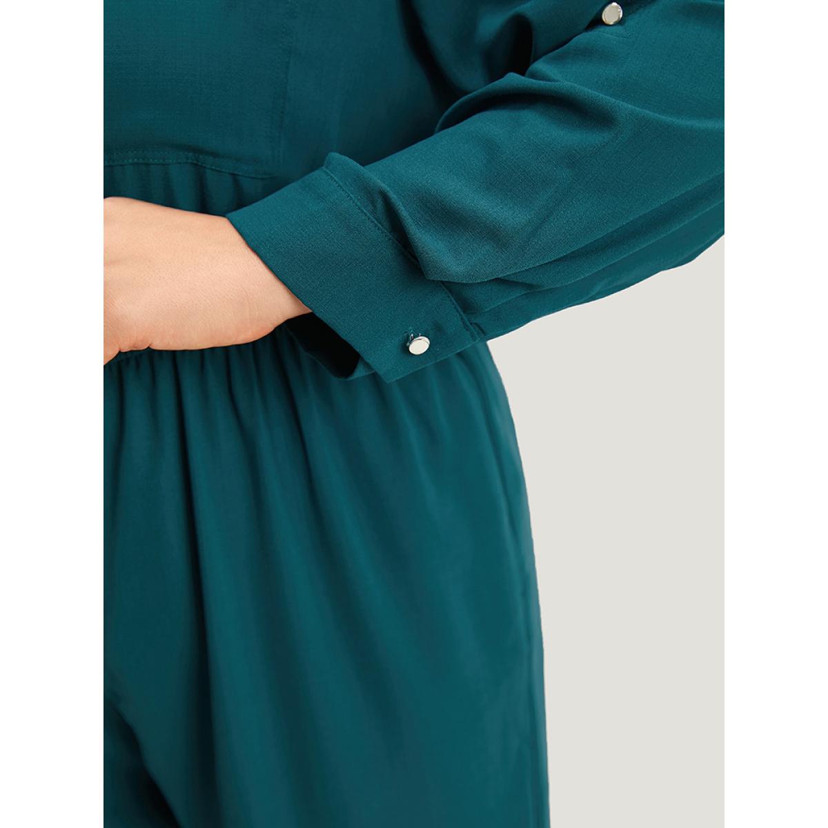 Plus Size Aegean Notched Zipper Gathered Drawstring Jumpsuit Women Office Long Sleeve Notched collar Office Loose Jumpsuits BloomChic 12/L Product Image