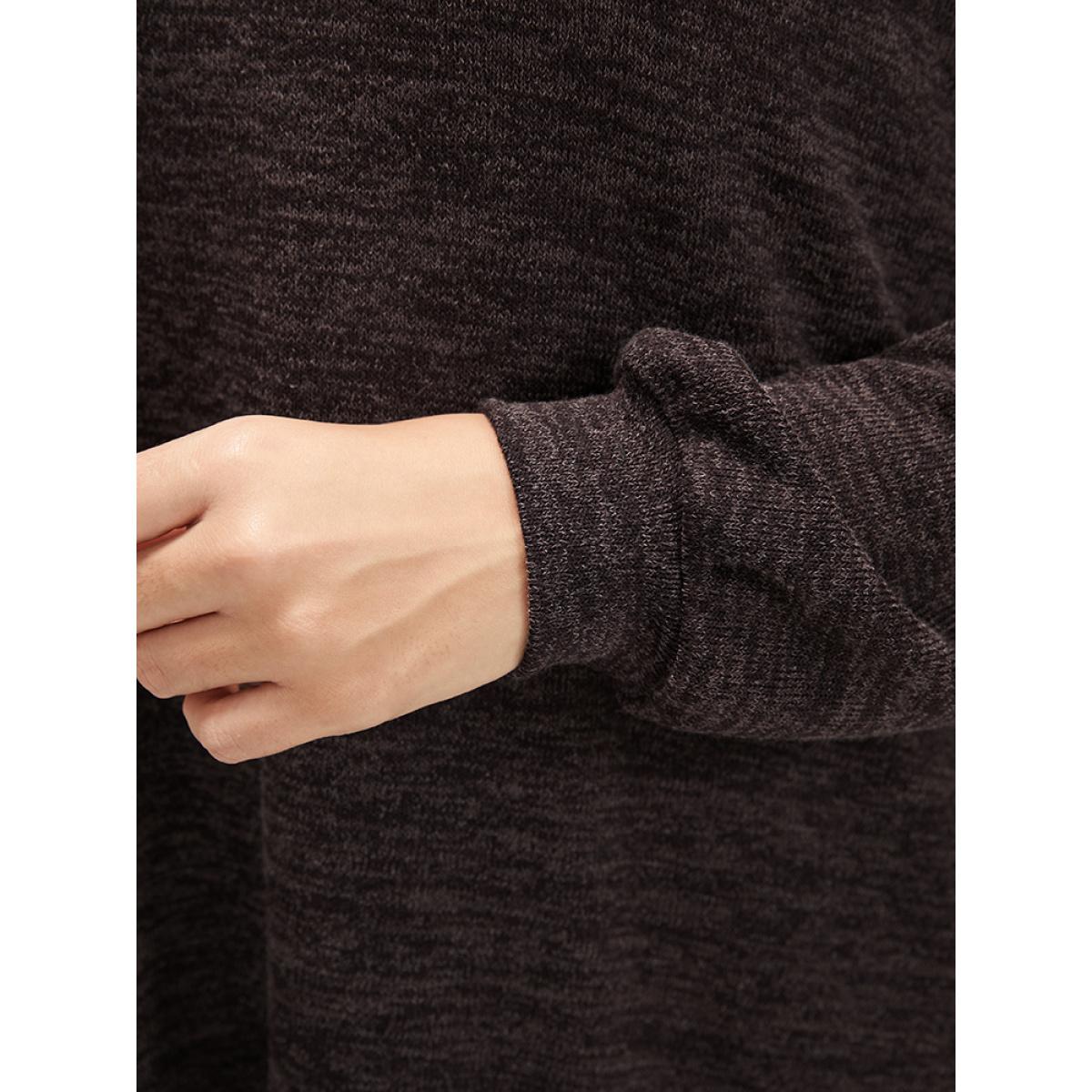 Plus Size Solid Split Asymmetrical Hem V Neck Sweatshirt Women DarkBrown Casual Asymmetrical V-neck Dailywear Sweatshirts BloomChic 14-16/1X Product Image