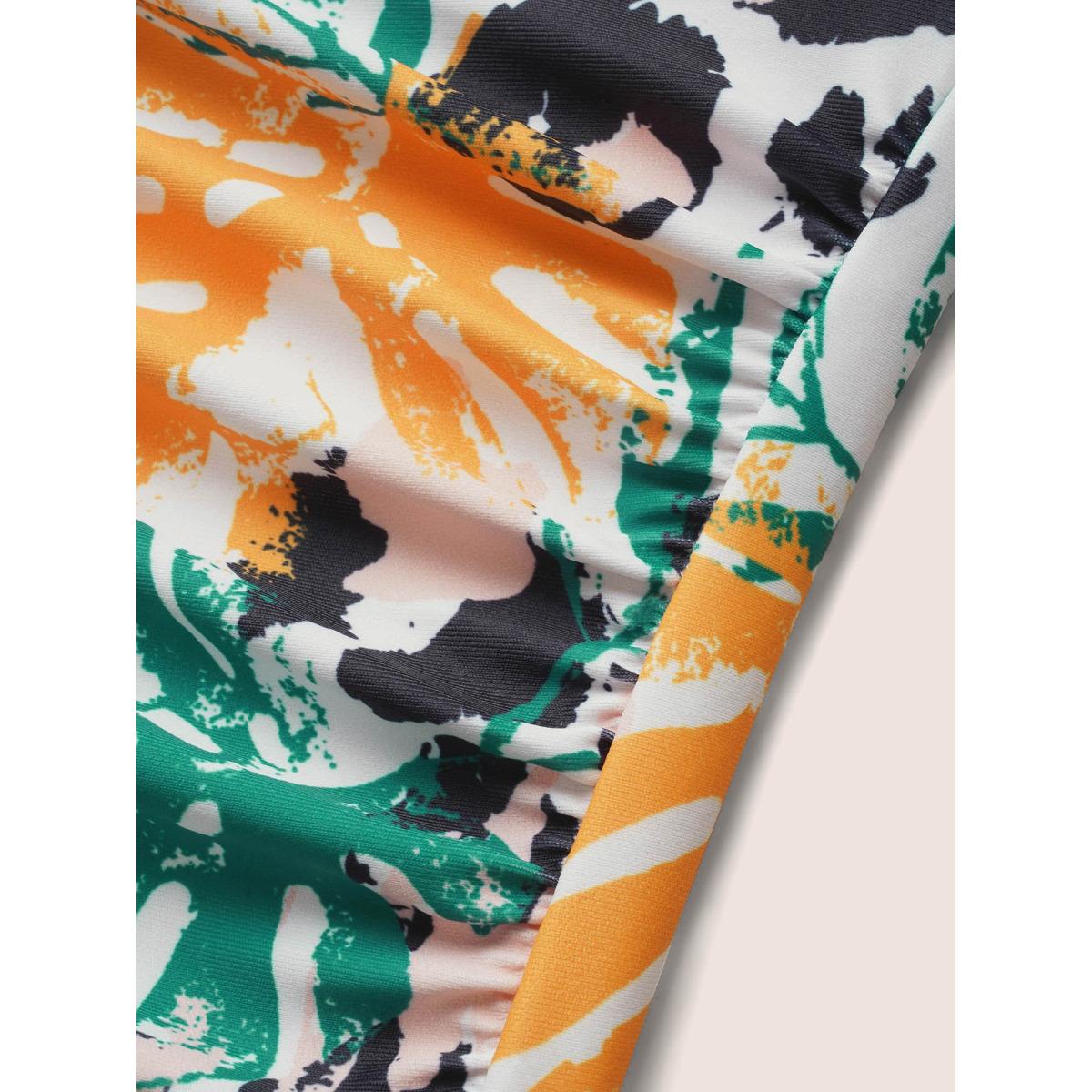 Plus Size Tropical Print Crisscross Keyhole One Piece Swimsuit Women's Swimwear Multicolor Beach Gathered Curve Bathing Suits High stretch One Pieces BloomChic 12/L Product Image