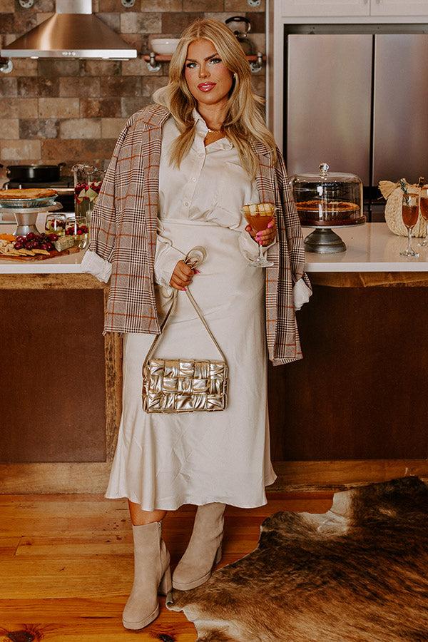 Elite Elegance Satin Button Up In Cream Curves Product Image