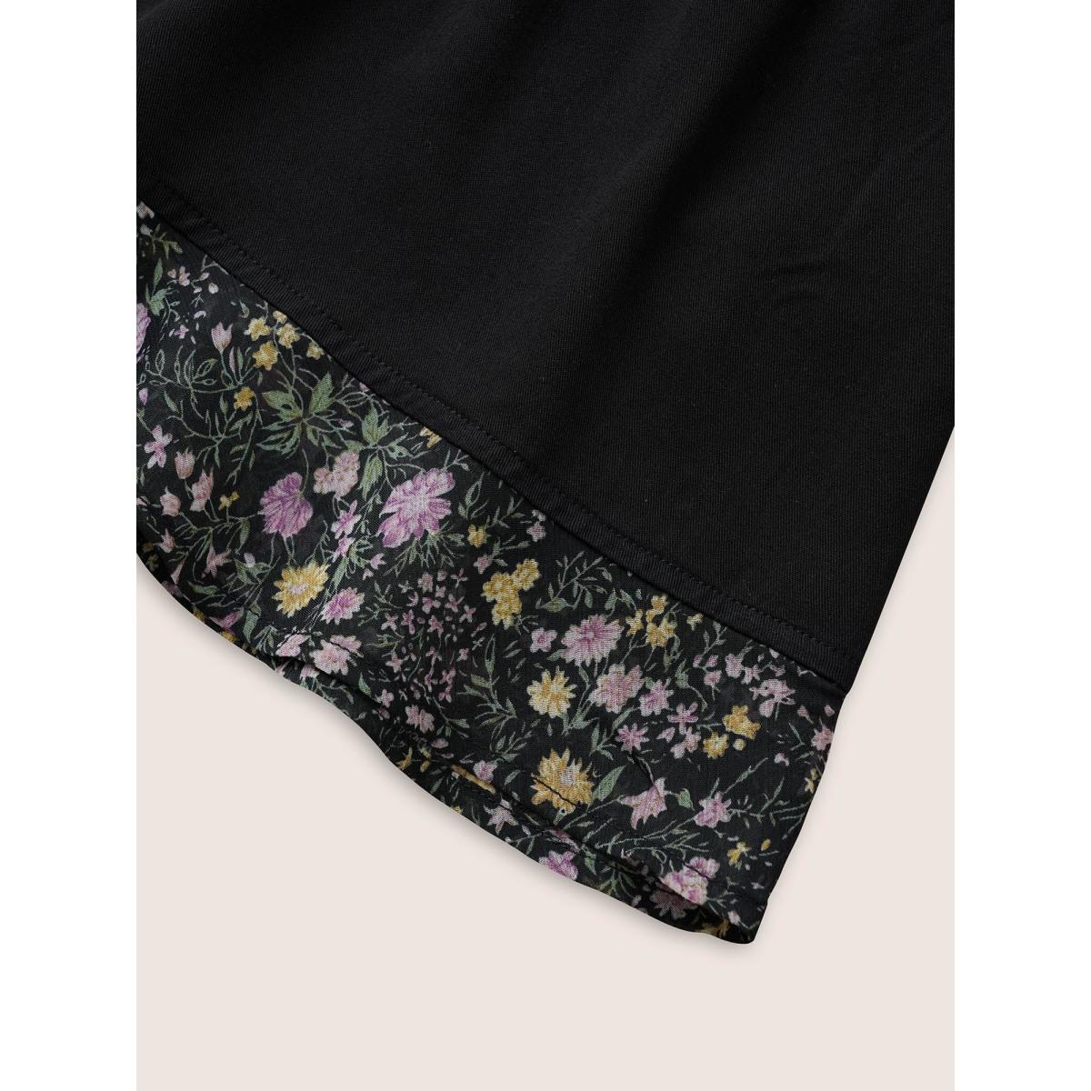 Plus Size Black Ditsy Floral Patchwork Ties Flutter Sleeve Blouse Women Elegant Short sleeve V-neck Everyday Blouses BloomChic 18-20/2X Product Image