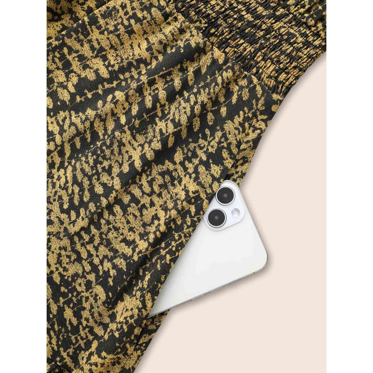 Plus Size Geometric Print Pompom Trim Ruffles Dress Black Women Resort Woven ribbon&lace trim V-neck Long Sleeve Curvy BloomChic 18-20/2X Product Image