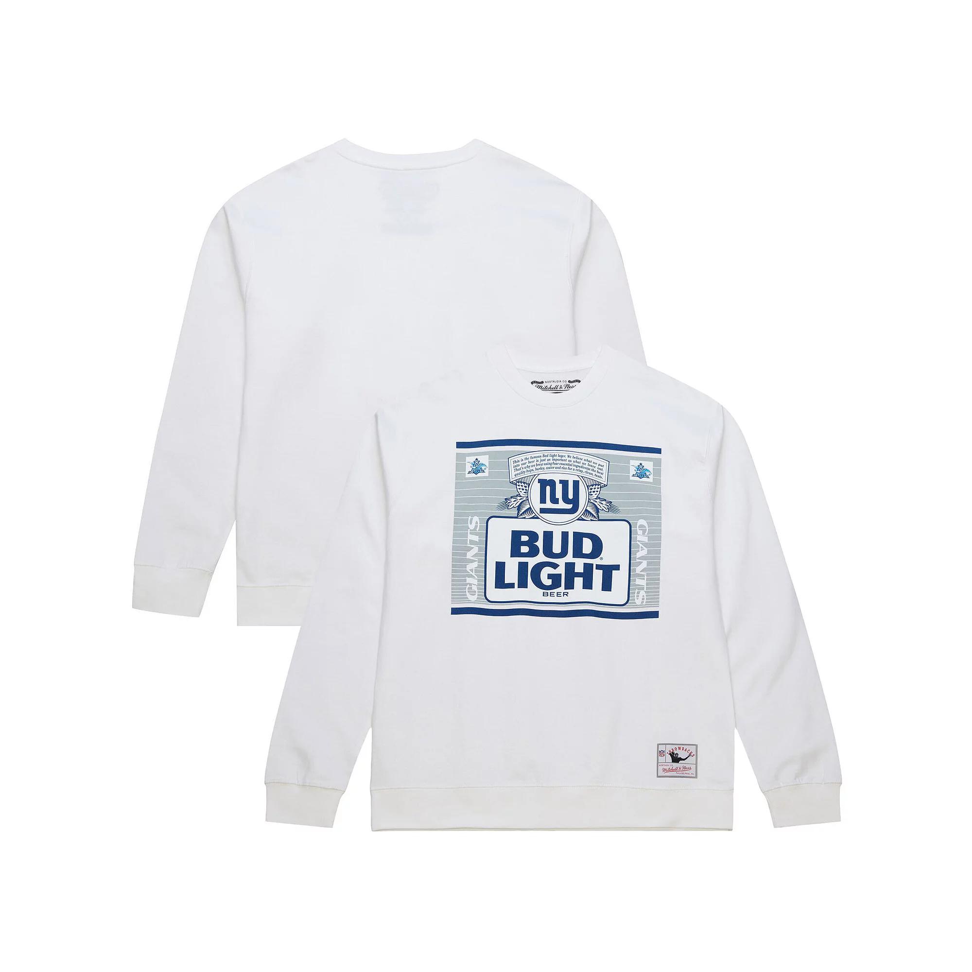 Men's Mitchell & Ness x Bud Light White New York Giants The Crest Pullover Sweatshirt,  Product Image